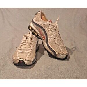 NIKE-Reax Run 5 Size 7 White Metallic Silver & Red Running Shoes Sneakers